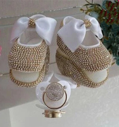 Dollbling Luxury Baby Bottles and Shoes Headband Set Keepsake Diamond Tutu Outfit Red Bottom Little Girl Baptism Shoes