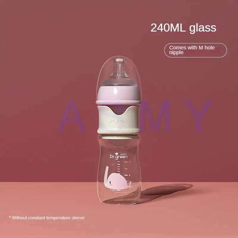 Dr.Green Newborn Baby Bottle Glass 150ml/240ml Wide Mouth Bottle Sealed isolation Fast milk filling Removable/Washable Bottles